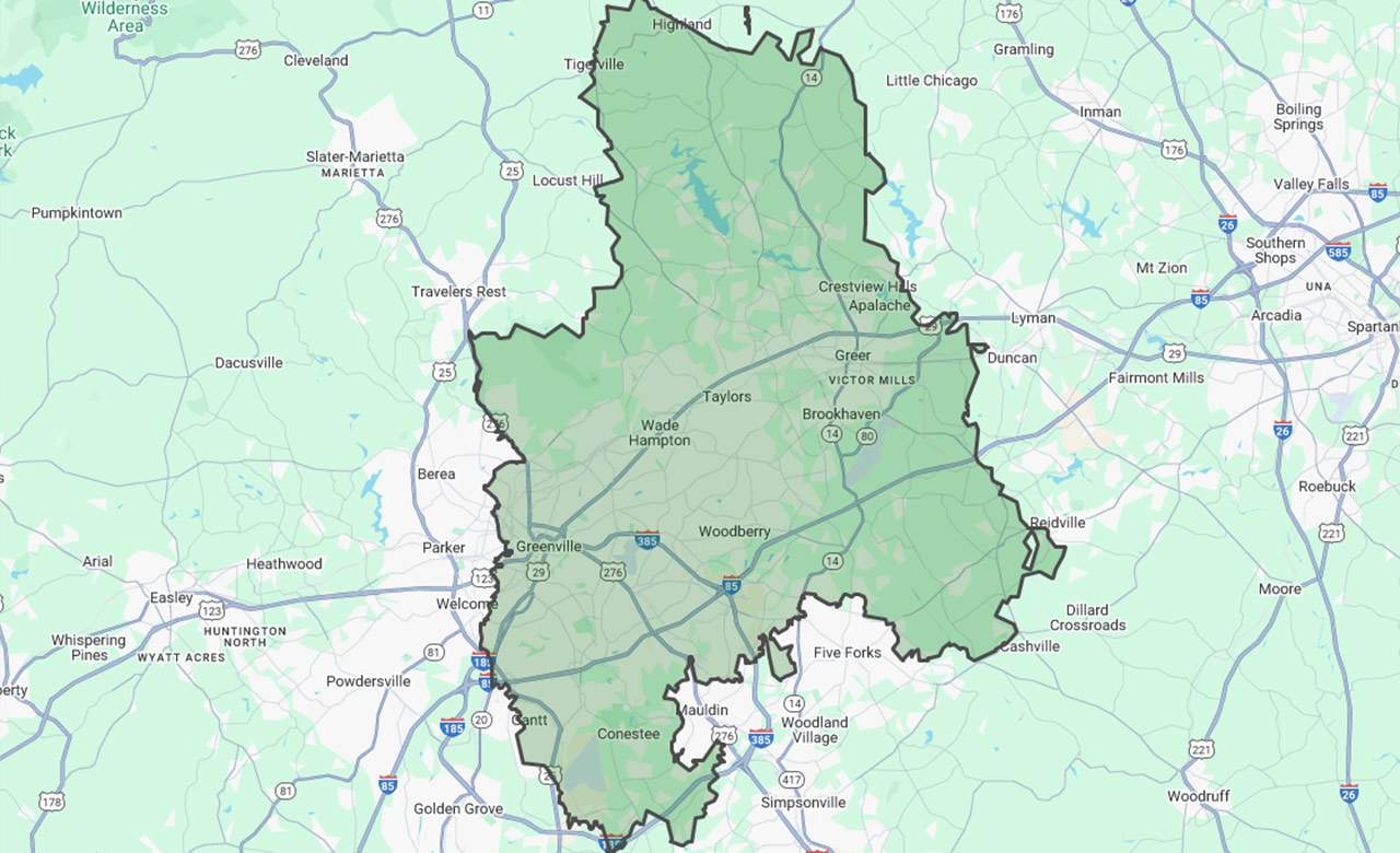 Map of FirstLight's service area in the Greenville area