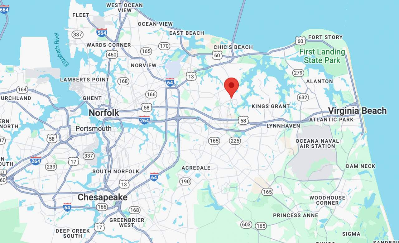 FirstLight Home Care of Virginia Beach's service area, including Virginia Beach, Norfolk and Chesapeake