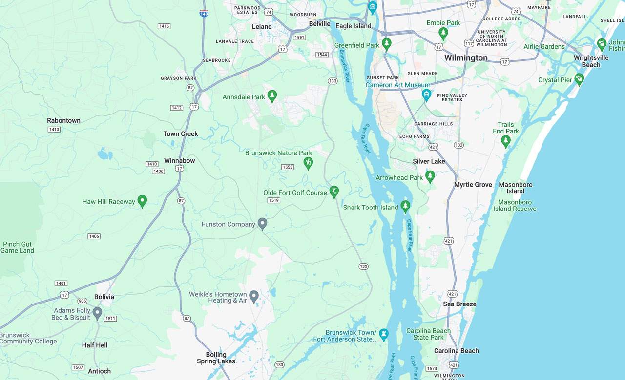 A territory map of Wilmington, NC