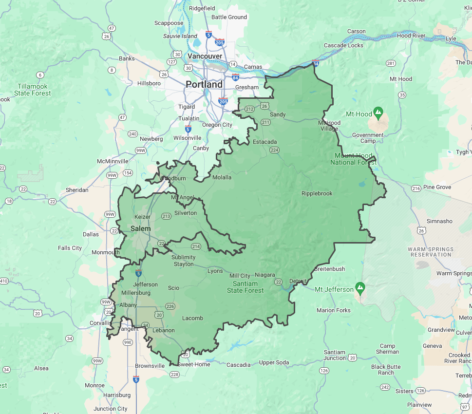 Map of the Salem, OR area
