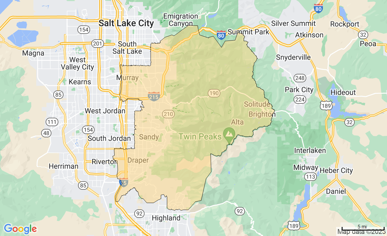 Map of the Southeast Salt Lake City area