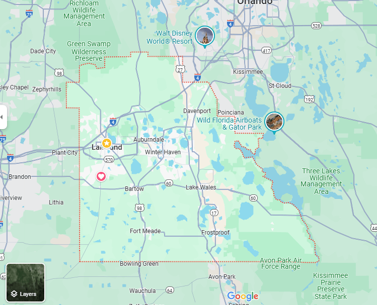 Map of the Lakeland, FL area