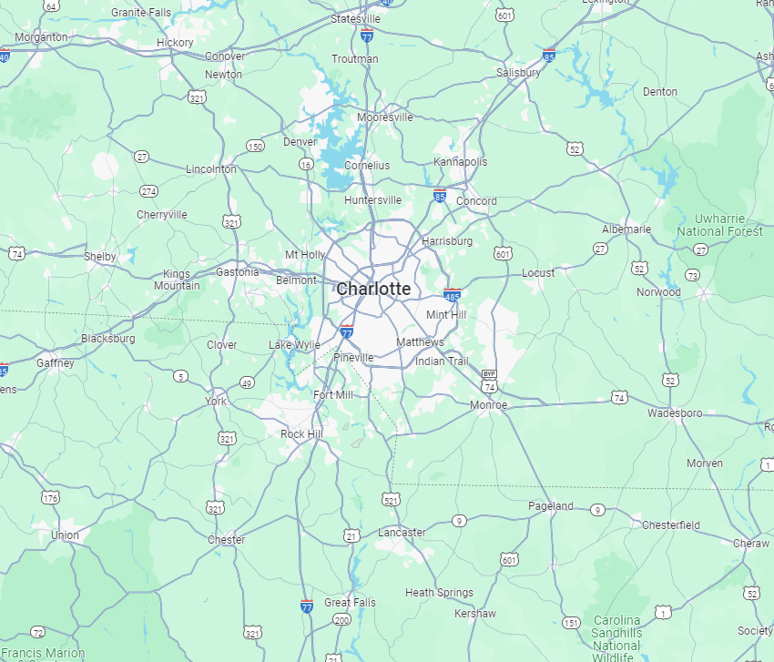 Map of the Charlotte, NC area